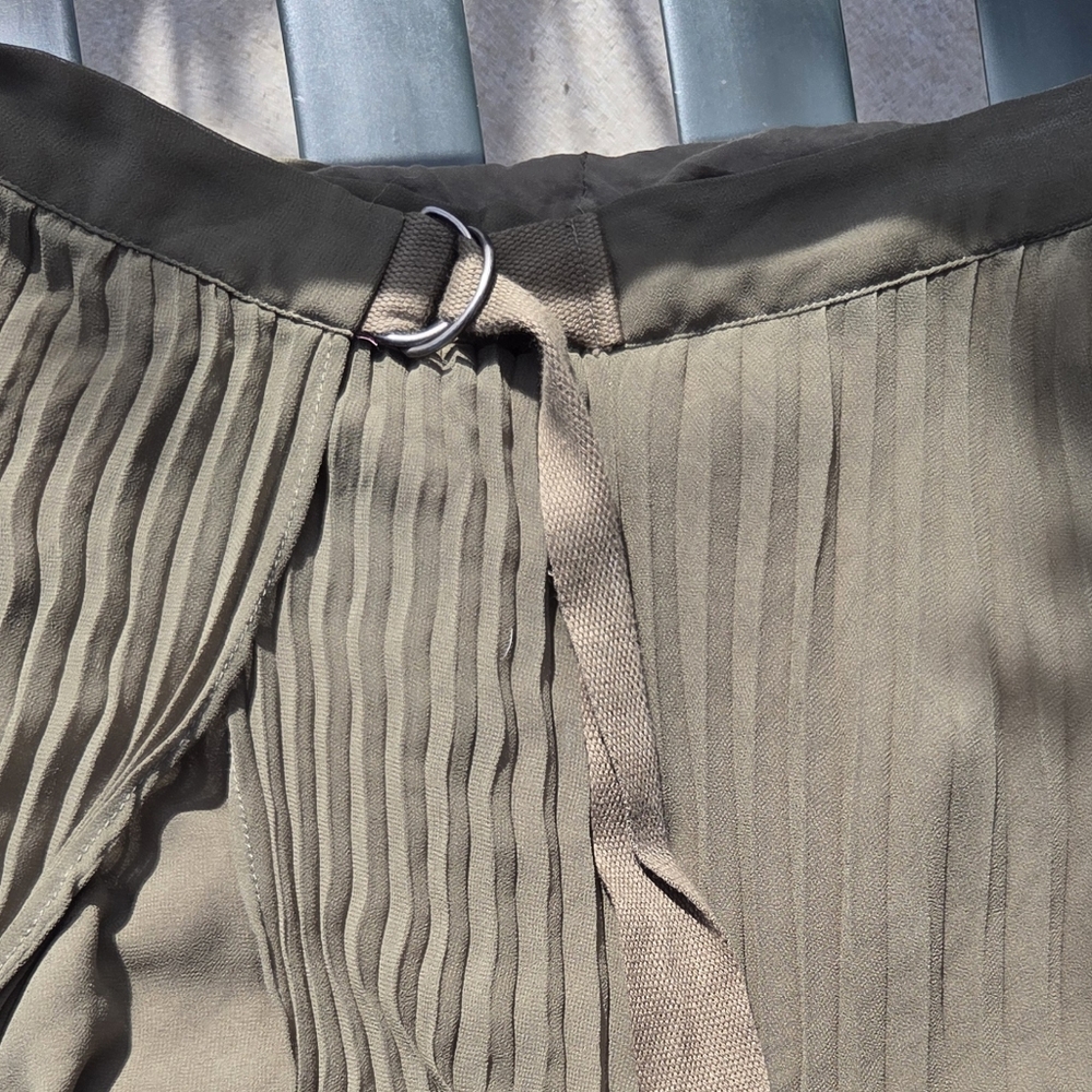 Free People Bowery Pleated Sheer High Waist Midi Skirt in Army Green Sz M - Picture 5 of 10